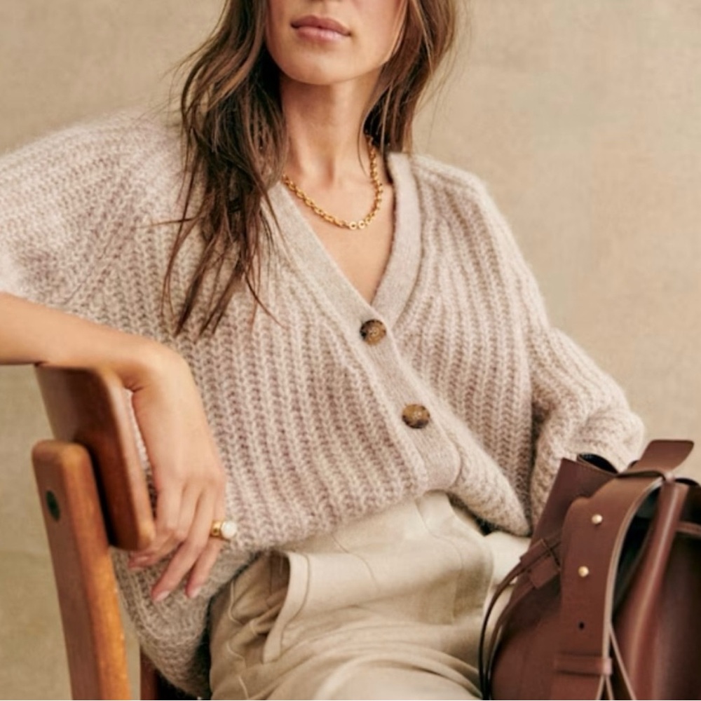Sezane Basile Cardigan Sweater Light Beige Size S Wool Alpaca